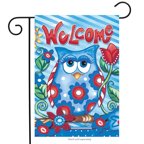 Owl Welcome Primitive Garden Flag Spring Floral 12.5" x 18" Rain or Shine