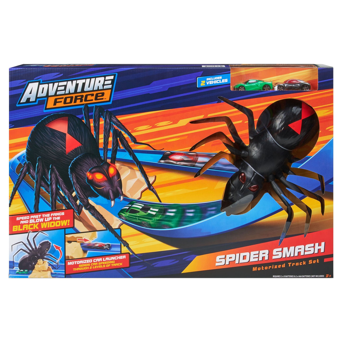 Adventure Force Spider Smash Motorized Race Track Car Vehicle Playset (28 Pieces), Children Ages 3+