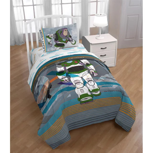 Buzz Lightyear Inner Space Kids 2-Piece Twin/Full Reversible Comforter and Sham Bedding Set, Microfiber, Gray, Disney