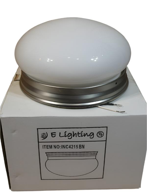 E Lighting Flush Ceiling Mount 9.5" Brushed Nickle w/Glass Dome Light Fixture