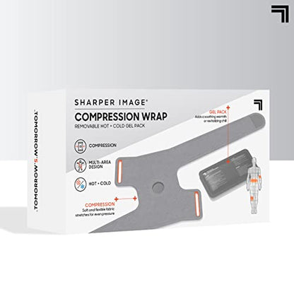 Sharper Image Compression Wrap with Removable Hot & Cold Gel Pack, Easy Adjust Straps, Multi-Area Design for Use on Elbows, Knees, Back, Stomach & More, Enhanced Pain Relief & Recovery Post-Workout