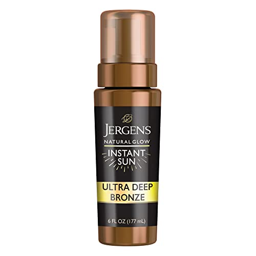 Jergens Self Tanner, Natural Glow Instant Sun, Sunless Tanning Mousse, Quick Self Tanner Foam, Ultra Deep Brozne, 6 Oz