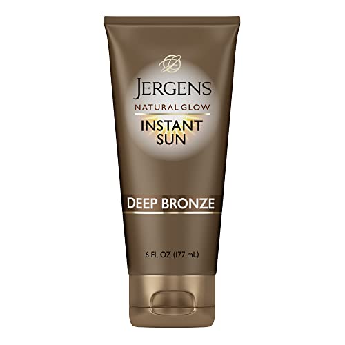 Jergens Natural Glow Instant Sun Sunless Tanning Moisturizer + Bronzer, Self Tanner, Deep Bronze, for Natural-Looking Tan, 6 Ounce