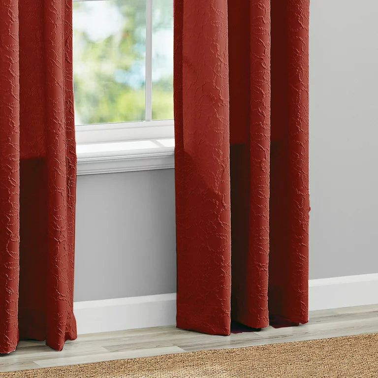 Mainstays Floral 84"Poletop Red Paprika , Set of 2 Curtain Panels , Microsculpt Floral , Polyester , Sheer