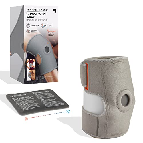 Sharper Image Compression Wrap with Removable Hot & Cold Gel Pack, Easy Adjust Straps, Multi-Area Design for Use on Elbows, Knees, Back, Stomach & More, Enhanced Pain Relief & Recovery Post-Workout