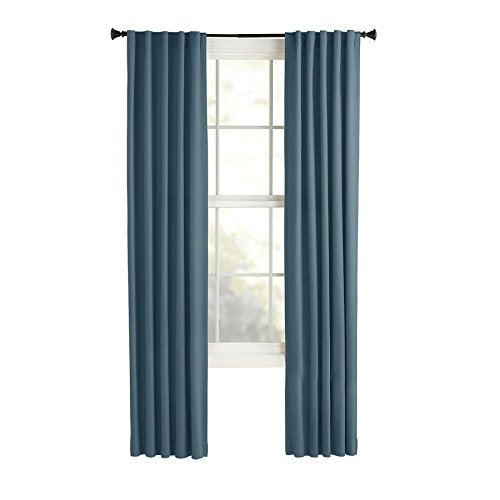 Style Selections Bernard 63-in L Solid Blue Back Tab Curtain Panel