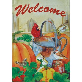 Cardinal, Wren Watering can Porch Flag 12.5 x 18 inches