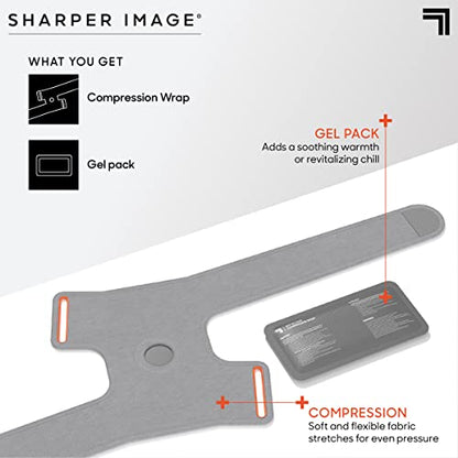 Sharper Image Compression Wrap with Removable Hot & Cold Gel Pack, Easy Adjust Straps, Multi-Area Design for Use on Elbows, Knees, Back, Stomach & More, Enhanced Pain Relief & Recovery Post-Workout