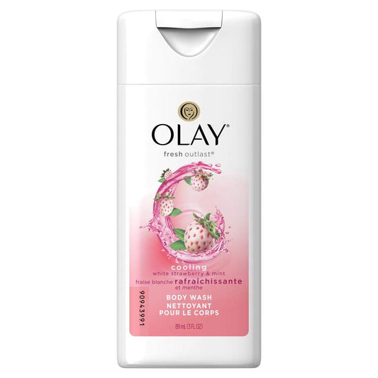 Olay Fresh Outlast Cooling White Strawberry & Mint Body Wash, Hydrating, 3 Fl Oz (89 Ml); Travel Size