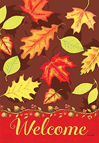 Welcome .. Autumn Leaves Large Porch Flag 28" X 40"