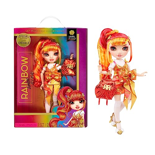 Rainbow High Junior High Special Edition Laurel De’Vious - 9" Red and Orange Posable Fashion Doll with Accessories and Open/Close Soft Backpack. Great Toy Gift for Kids Ages 4-12