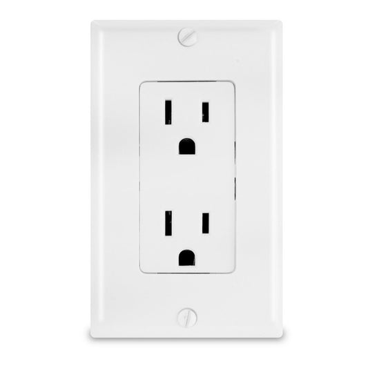 Designers Edge 15Amp White Receptacle with Wall Plate