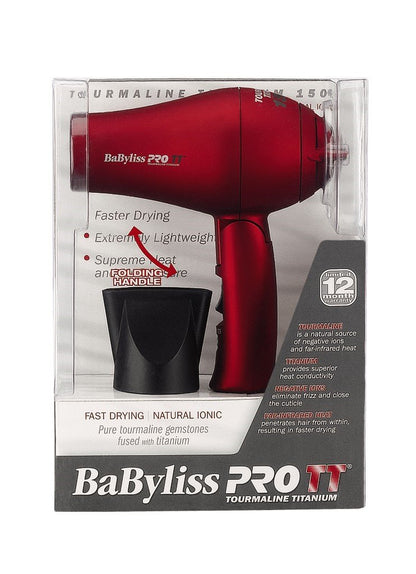 BaBylissPRO TT Tourmaline Titanium Travel Dryer, Red