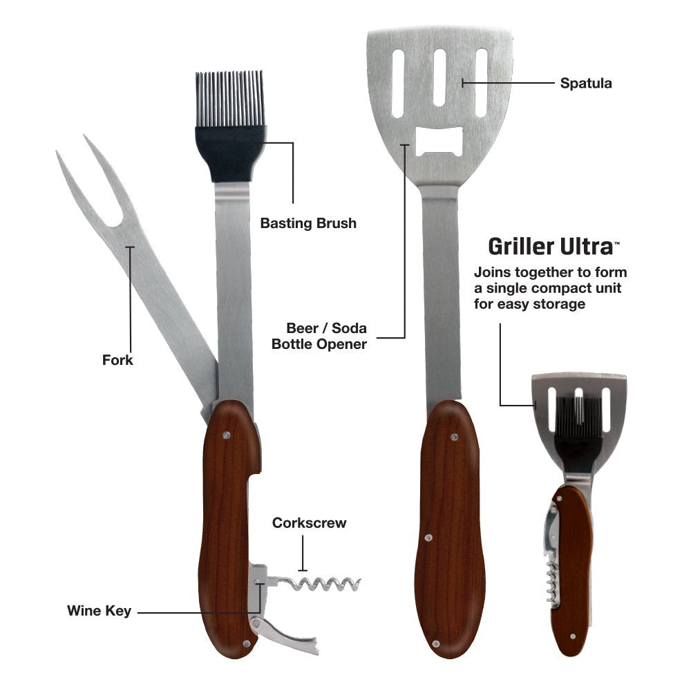 Griller Ultra 5-in-1 Grilling Multi Tool, 5-in-1 Griller Ultra is Practical Stainless Steel Spatula, Fork flip, Wine and Bottle Opener and basting Brush …