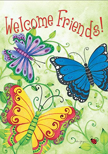 Rain or Shine Butterfly Welcome Friends Spring Garden Flag Floral Butterflies 12.5" x 18"