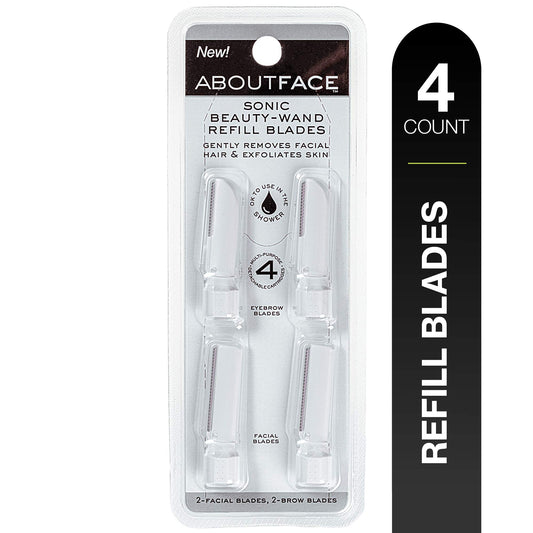 About Face Sonic Beauty-Wand Refill Blades for Exfoliating, 4 Pack â€“ Includes 2 Facial Blades & 2 Brow Blades