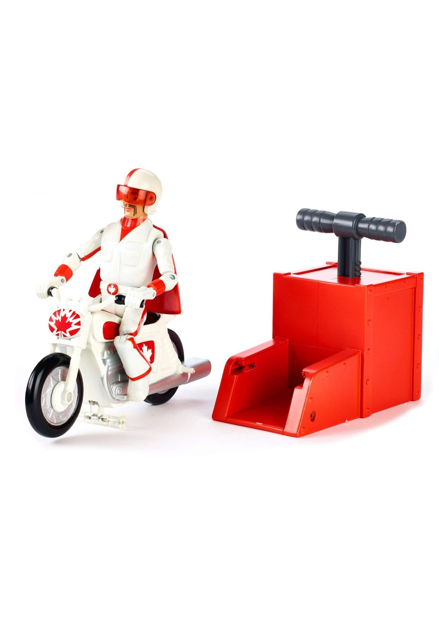 Disney Pixar Toy Story 4 Stunt Racer Duke Caboom Figure, 5.9 in, in Racing Outfit with Motorcycle and Launcher, Race Up to 15 ft and Perform Stunts, Gift for 3 Years and Older