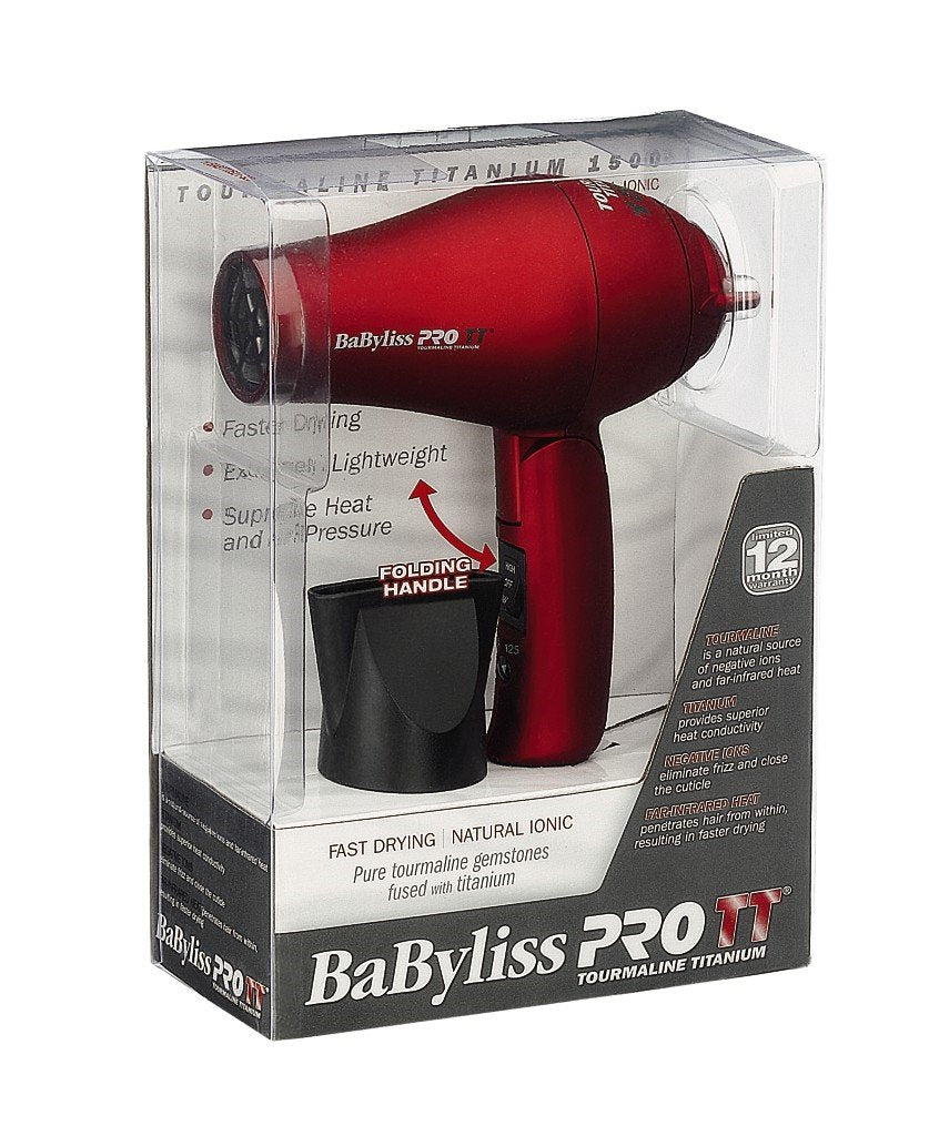 BaBylissPRO TT Tourmaline Titanium Travel Dryer, Red