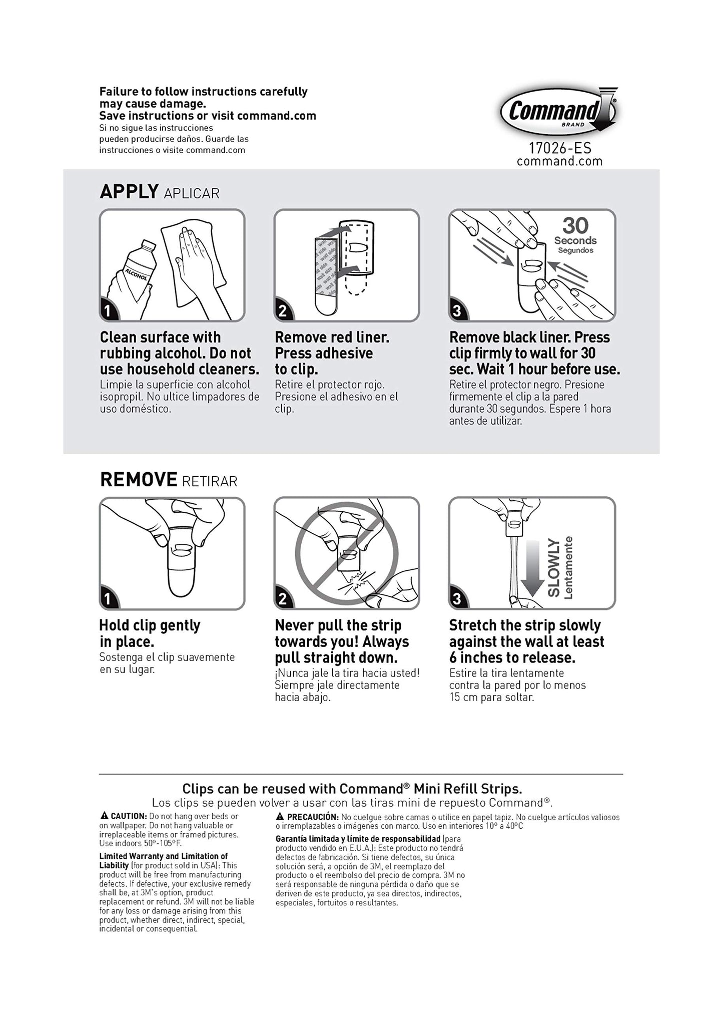 Command 17026 Decorating, White, 20 (17026-ES) 20PK Clip/Comm Adhesive, Clear