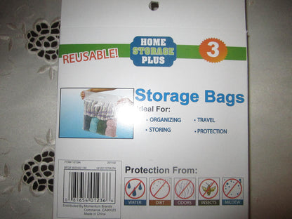 3 Large Reusable Storage Bags with Locking Zipper