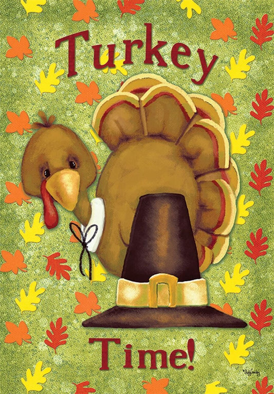 Rain or Shine "Turkey Time!" Fall Autumn Thanksgiving Art Flag 28" X 40"