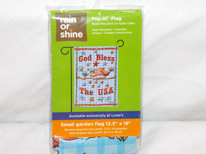 NEW GOD BLESS THE USA BIRDS HOLDING FLAG DOUBLE SIDED GARDEN YARD FLAG 12.5" X 18"