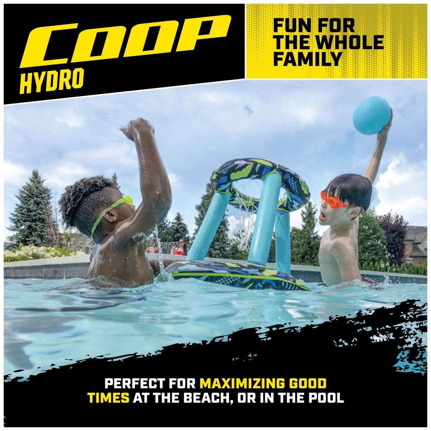 SwimWays COOP Hydro Spring Hoops, Pool Toy, Inflatable Pool Game Basketball Set