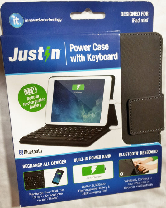 Justin Bluetooth Keyboard and 5800mAh Power Bank for iPad Mini, Black