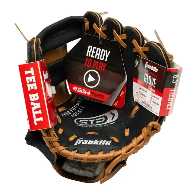 Franklin Sports 8.5 In. Performance Tee ball Glove, Black/Tan, Right Hand Throw - Fielding Glove