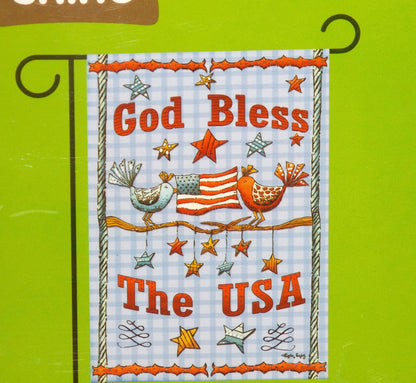 NEW GOD BLESS THE USA BIRDS HOLDING FLAG DOUBLE SIDED GARDEN YARD FLAG 12.5" X 18"