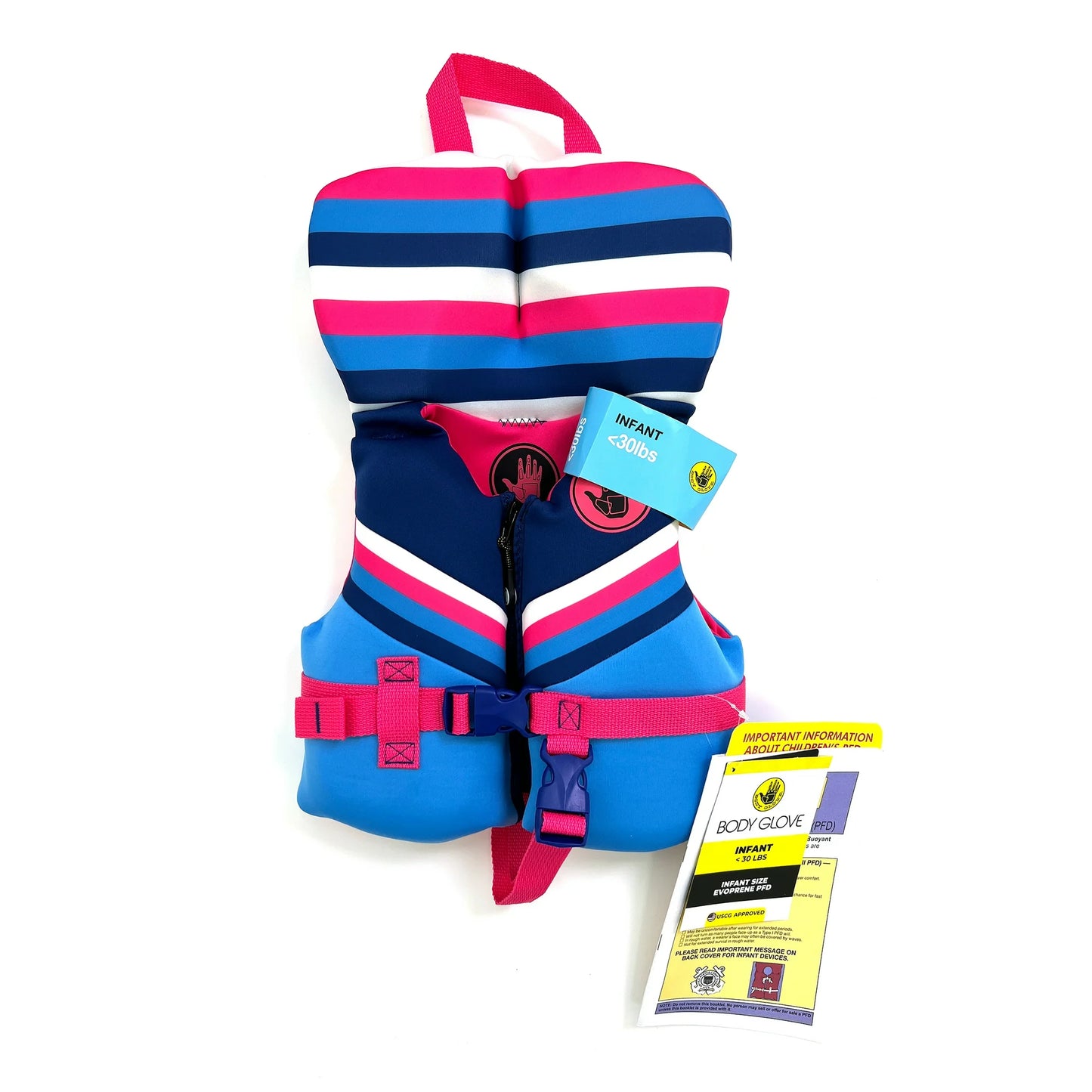 Body Glove Infant PFD Coast Guard Approved Life Jacket Pink and Blue Palm