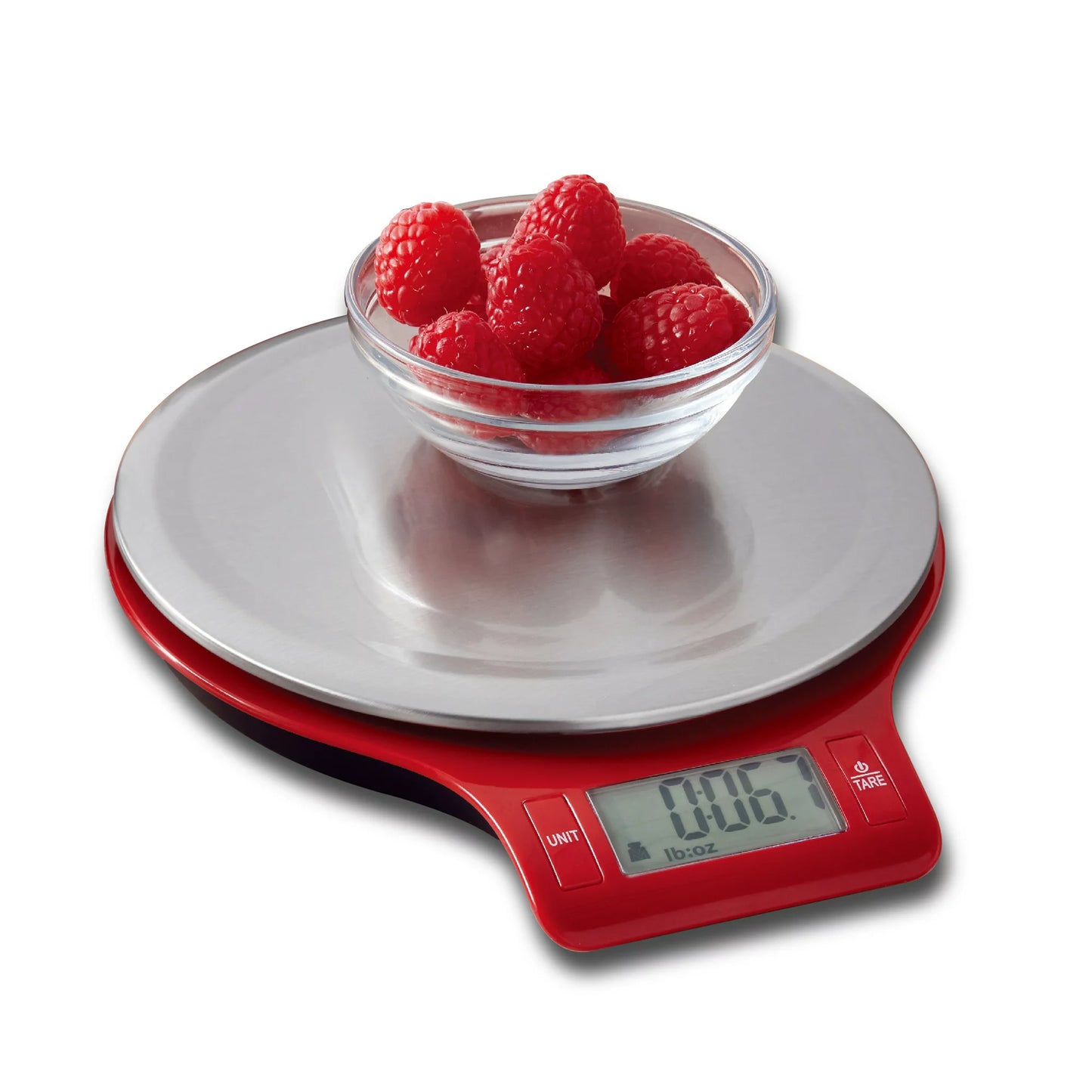 Mainstays Round Stainless Steel Digital Kitchen Scale, Red