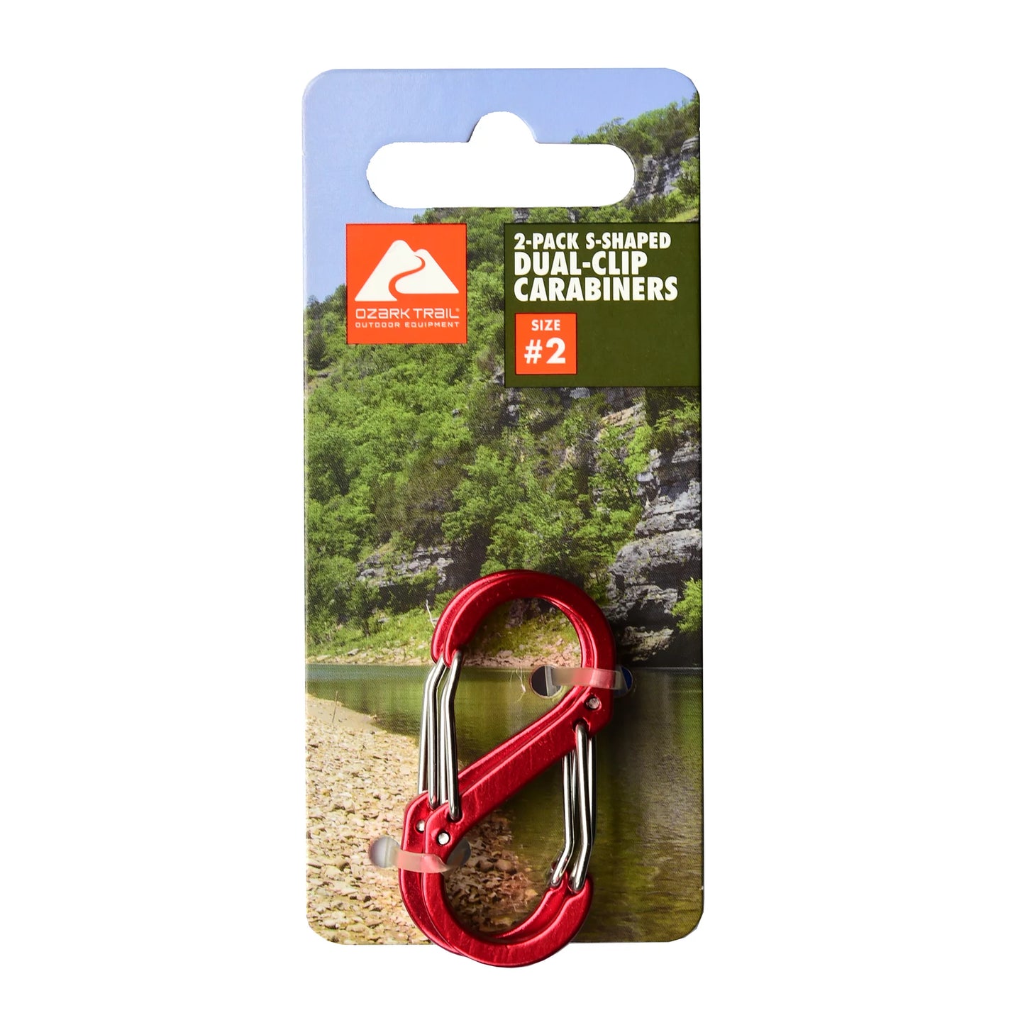 Ozark Trail S-Shaped Aluminum Carabiner Size 2, 2 Pack, Red