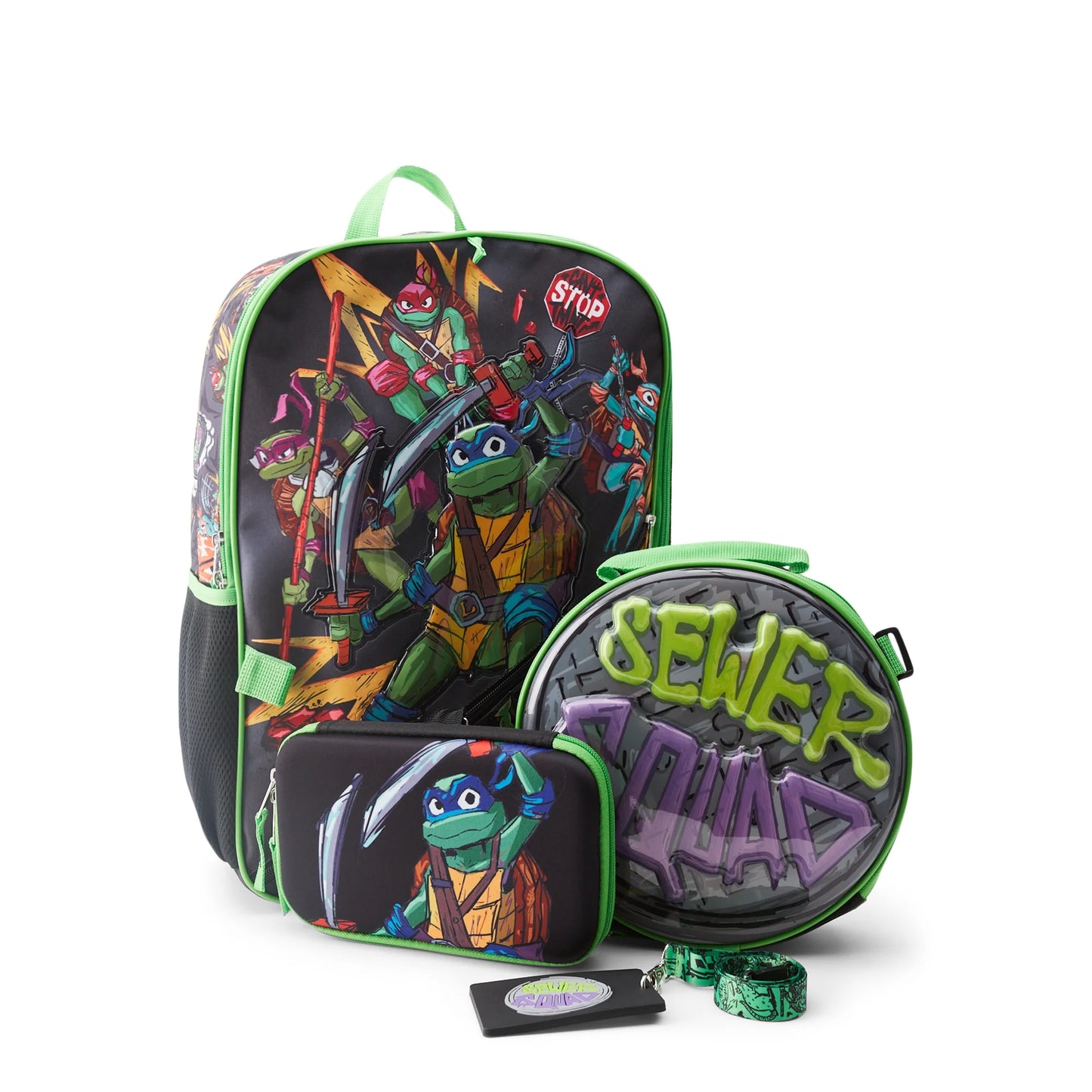 Teenage Mutant Ninja Turtles Boys 17" 4-Piece Backpack Set with Lunch Bag, Black