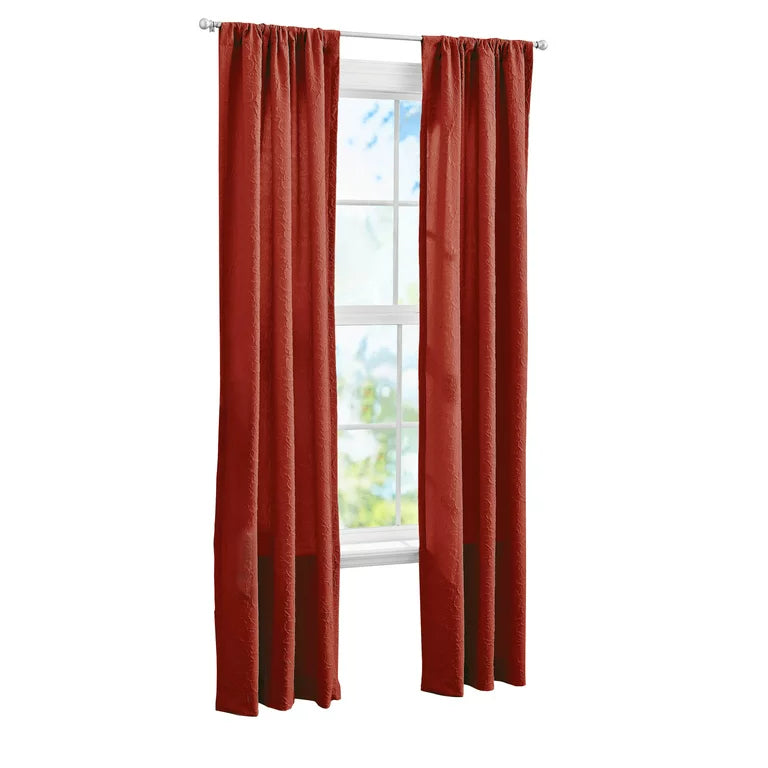 Mainstays Floral 84"Poletop Red Paprika , Set of 2 Curtain Panels , Microsculpt Floral , Polyester , Sheer