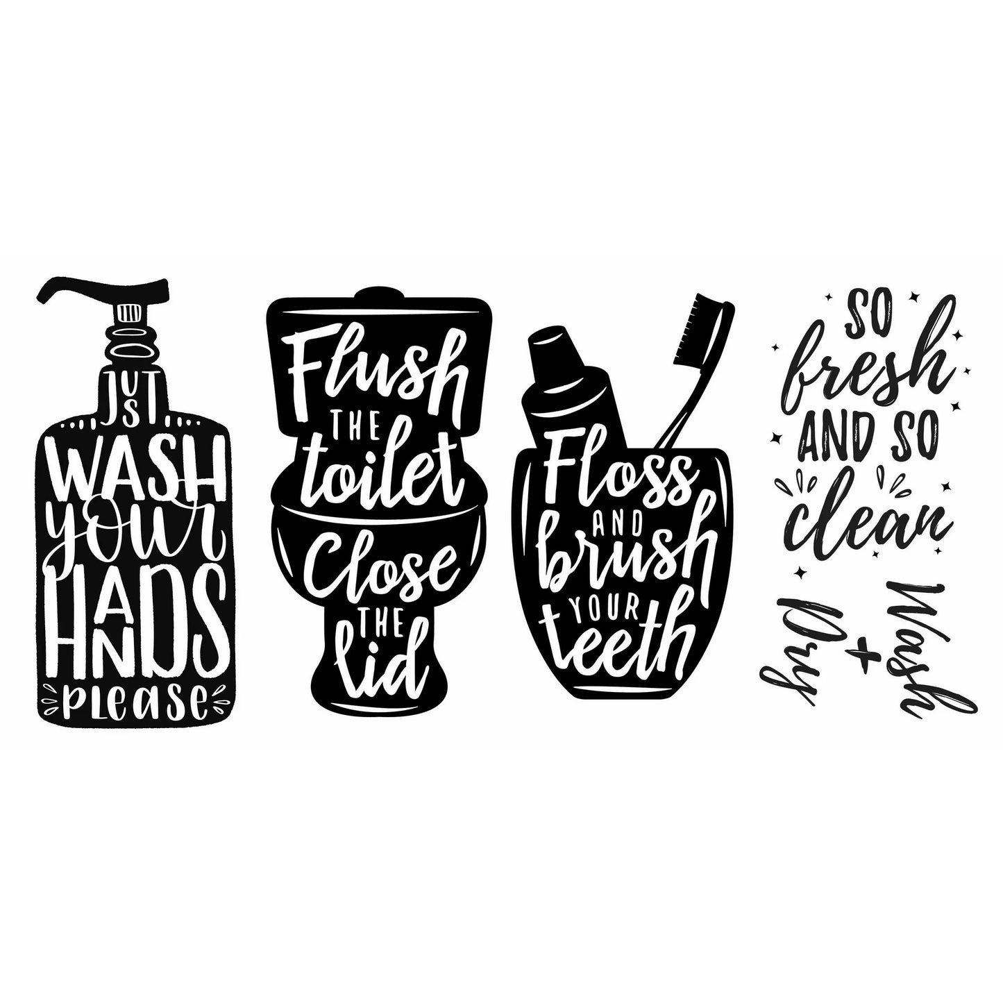 RoomMates Wash Your Hands Black Quote Peel and Stick Wall Decals, 7.42 in x 16.68 in, Adult