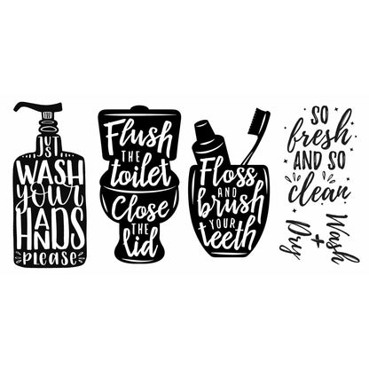 RoomMates Wash Your Hands Black Quote Peel and Stick Wall Decals, 7.42 in x 16.68 in, Adult