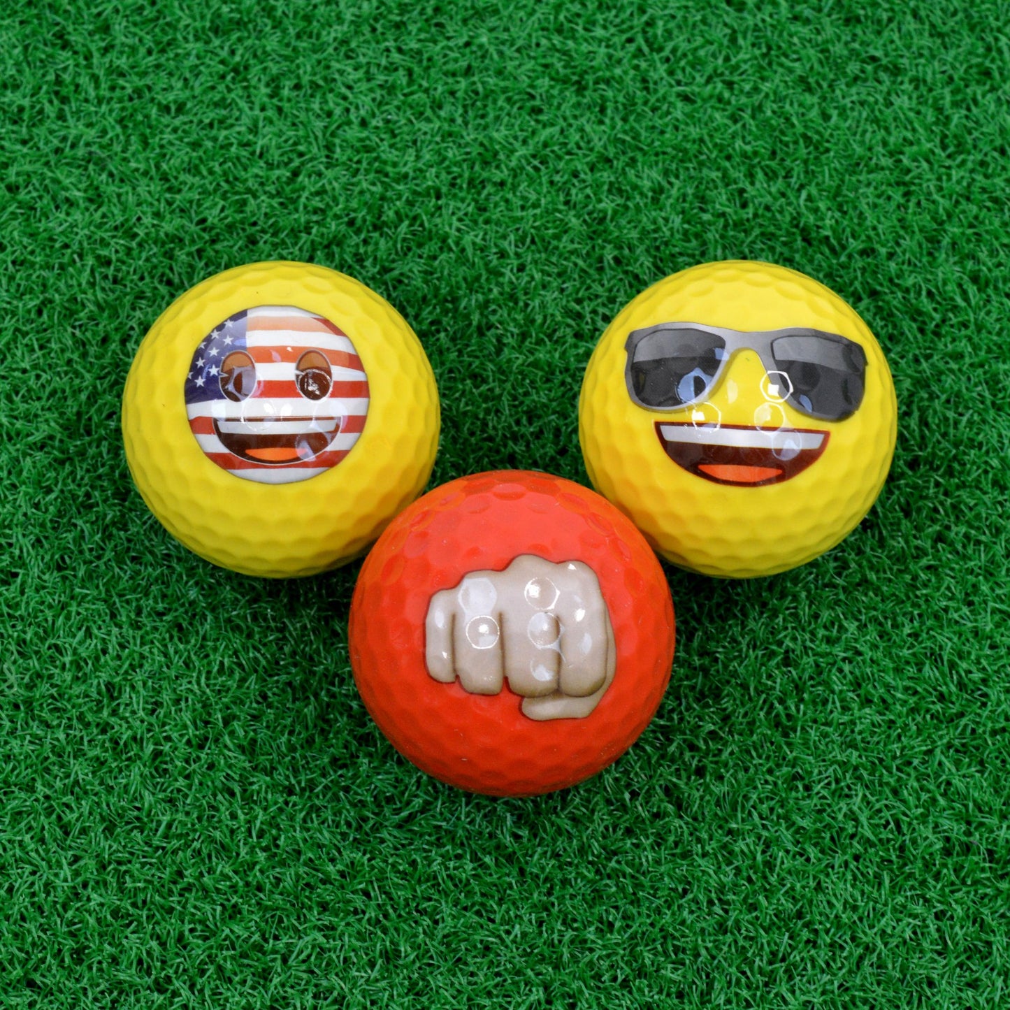 Emoji Golf Balls 3 Pack USA Flag Face, Shades, Fist Pump