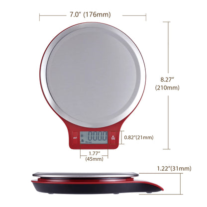 Mainstays Round Stainless Steel Digital Kitchen Scale, Red