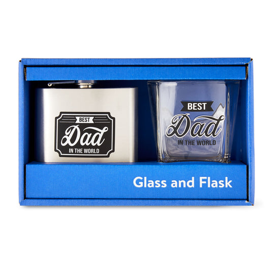 Father's Day Best Dad in the World Flask and Rocks Glass Set - Way to Celebrate