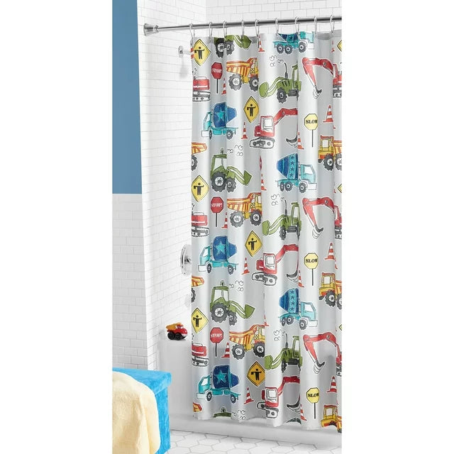 Your Zone Colorful Novelty Construction Polyester Microfiber Shower Curtain, 70 in x 72 in