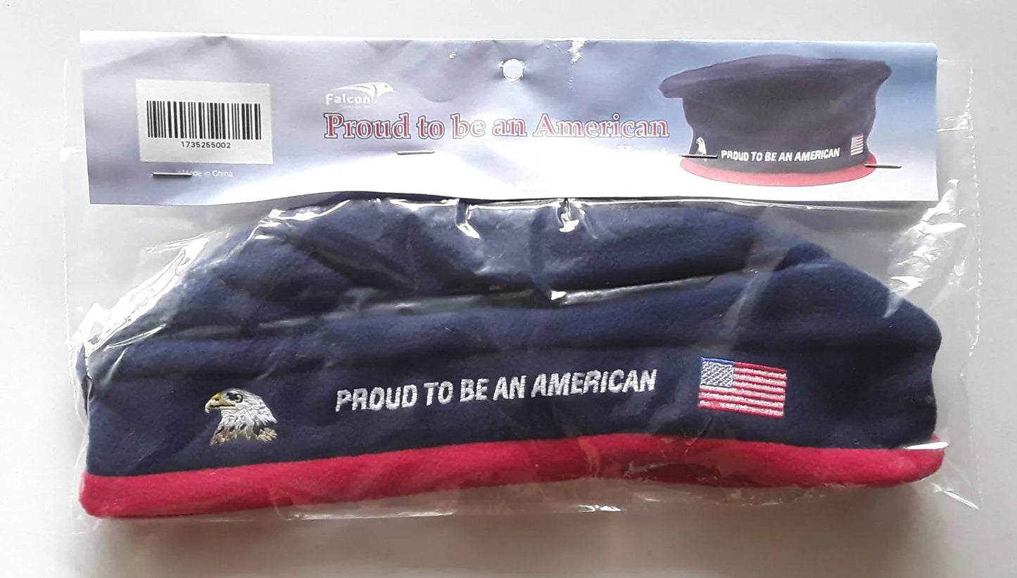 Fleece Patriotic Beret “Proud to be an American” and “United We Stand”