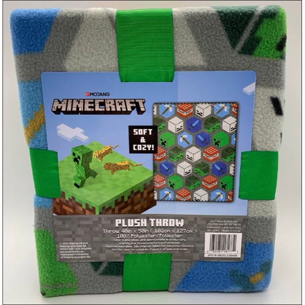 MINECRAFT Blocks Plush Throw Blanket Gray 40x50