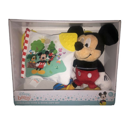 Disney Baby Mickey Mouse Plush Stroller Toys & Book Gift Set Teether