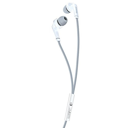 iSound EM 60 Earbuds with Big Bass Stereo Sound, Tangle Free Flat Cable, and Inline Microphone – White/Grey (DGHP-5726)