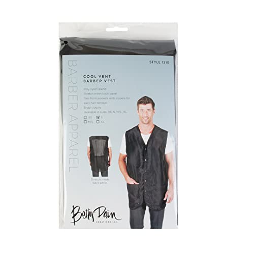 Betty Dain Cool Vent Mesh Back Barber Vest, Sleeveless, Stretch Mesh Back for Breathability, Pockets with Zippered Bottom, Snap Front Closure, Lightweight, Water Resistant Nylon/Poly, Black, XL