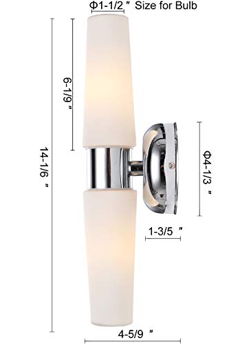 Trend RUNNLY Bathroom Vanity Light, Bathroom Light Fixtures Chrome with Opal Glass Wall Sconce Wall Light Fixture