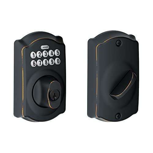 Schlage BE365 V CAM 716 Camelot Keypad Deadbolt Electronic Keyless Entry Lock, Aged Bronze