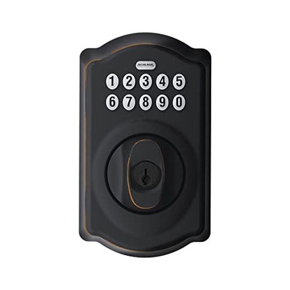 Schlage BE365 V CAM 716 Camelot Keypad Deadbolt Electronic Keyless Entry Lock, Aged Bronze