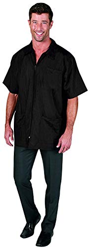 Betty Dain Nylon Barber Jacket, Short-Sleeves, Water Resistant, Machine Washable Lightweight Crinkle Antron Nylon, Zip Front, Two Lower Front Pockets and One Chest Pocket, Black